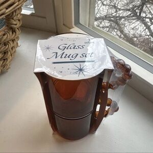 COPY - Glass Mug Set - Brown 2 Pc NEW Bead Handle Boho Design